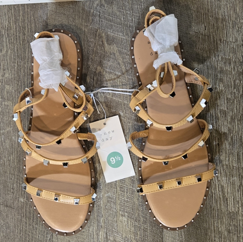 A New Day Brown Strappy Studded Sandals